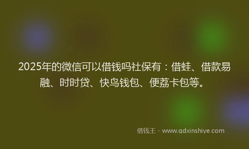 2025年的微信可以借钱吗社保有：借蛙、借款易融、时时贷、快鸟钱包、便荔卡包等。