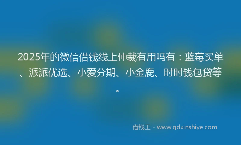 2025年的微信借钱线上仲裁有用吗有：蓝莓买单、派派优选、小爱分期、小金鹿、时时钱包贷等。