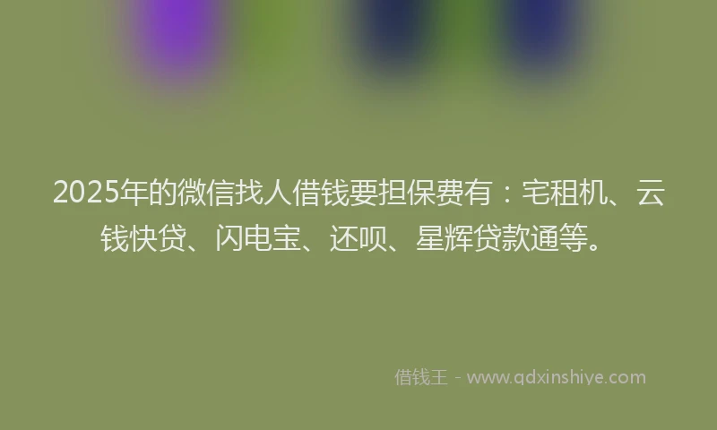 2025年的微信找人借钱要担保费有：宅租机、云钱快贷、闪电宝、还呗、星辉贷款通等。