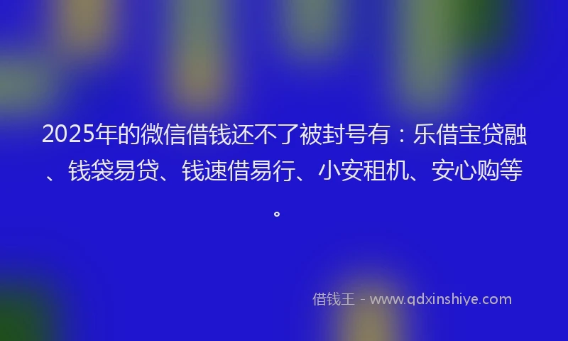 2025年的微信借钱还不了被封号有：乐借宝贷融、钱袋易贷、钱速借易行、小安租机、安心购等。