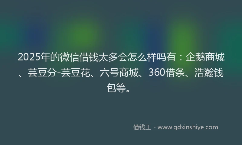 2025年的微信借钱太多会怎么样吗有：企鹅商城、芸豆分-芸豆花、六号商城、360借条、浩瀚钱包等。