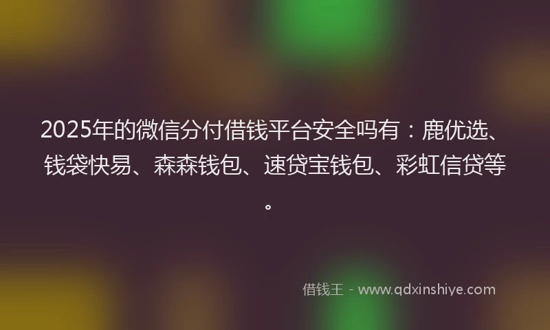 2025年的微信分付借钱平台安全吗有：鹿优选、钱袋快易、森森钱包、速贷宝钱包、彩虹信贷等。