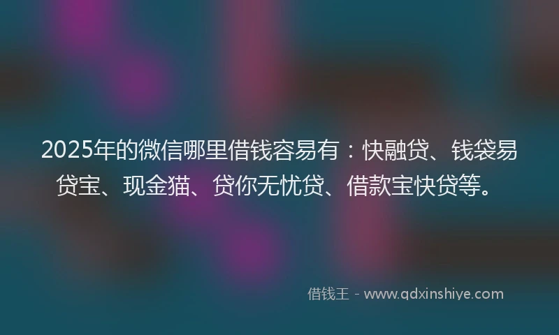 2025年的微信哪里借钱容易有：快融贷、钱袋易贷宝、现金猫、贷你无忧贷、借款宝快贷等。
