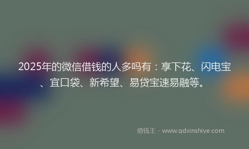 2025年的微信借钱的人多吗有：享下花、闪电宝、宜口袋、新希望、易贷宝速易融等。