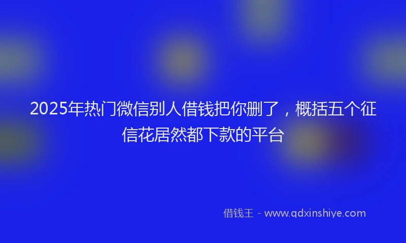 2025年热门微信别人借钱把你删了，概括五个征信花居然都下款的平台