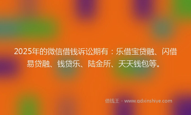 2025年的微信借钱诉讼期有：乐借宝贷融、闪借易贷融、钱贷乐、陆金所、天天钱包等。