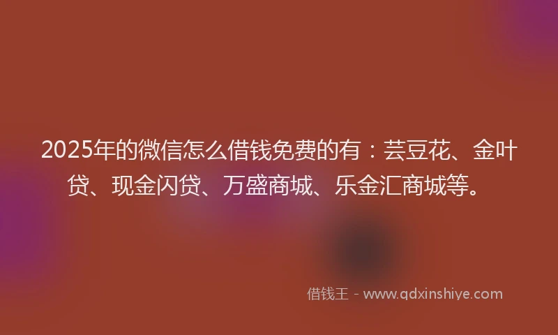 2025年的微信怎么借钱免费的有：芸豆花、金叶贷、现金闪贷、万盛商城、乐金汇商城等。