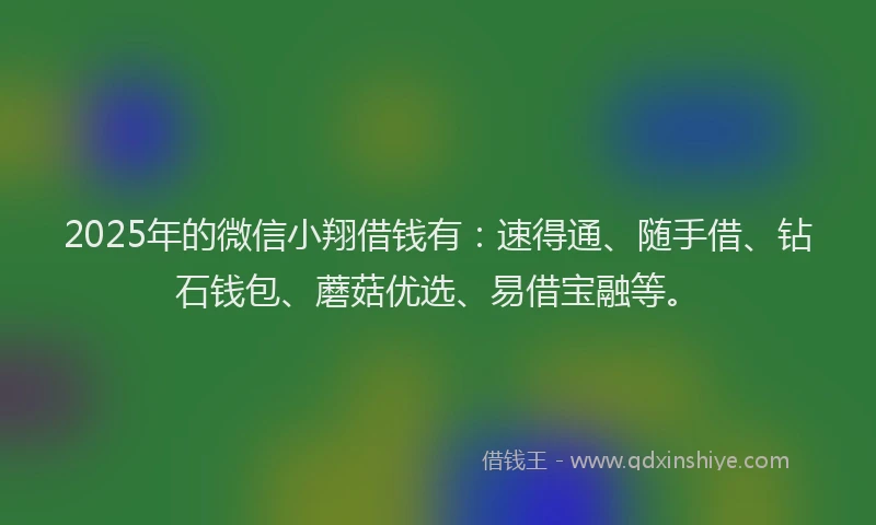 2025年的微信小翔借钱有：速得通、随手借、钻石钱包、蘑菇优选、易借宝融等。