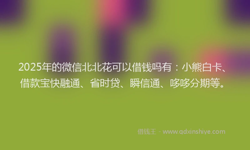 2025年的微信北北花可以借钱吗有：小熊白卡、借款宝快融通、省时贷、瞬信通、哆哆分期等。