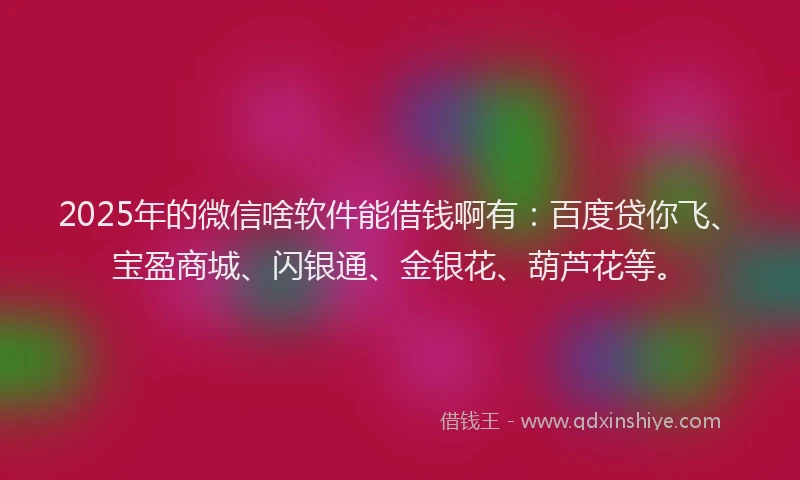 2025年的微信啥软件能借钱啊有：百度贷你飞、宝盈商城、闪银通、金银花、葫芦花等。