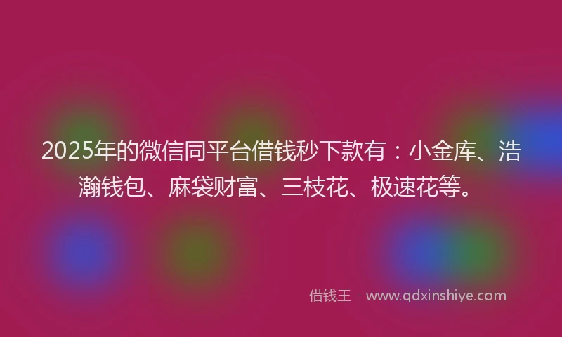 2025年的微信同平台借钱秒下款有：小金库、浩瀚钱包、麻袋财富、三枝花、极速花等。