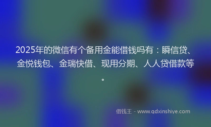 2025年的微信有个备用金能借钱吗有：瞬信贷、金悦钱包、金瑞快借、现用分期、人人贷借款等。