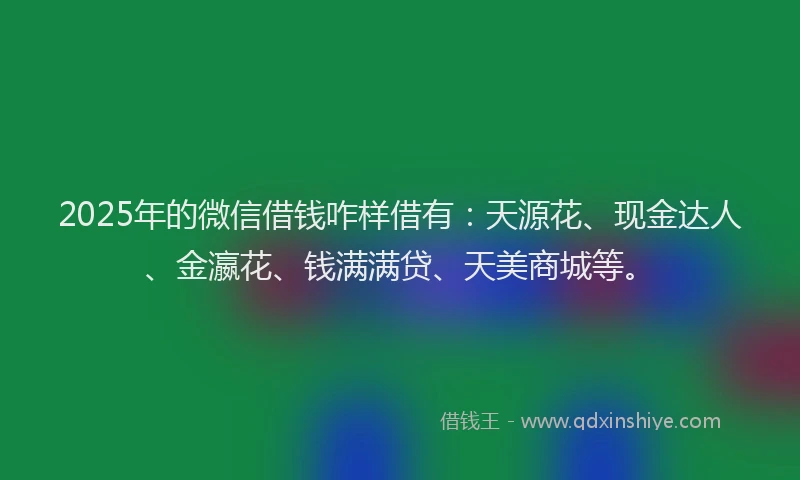 2025年的微信借钱咋样借有：天源花、现金达人、金瀛花、钱满满贷、天美商城等。