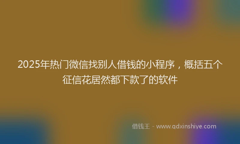 2025年热门微信找别人借钱的小程序，概括五个征信花居然都下款了的软件
