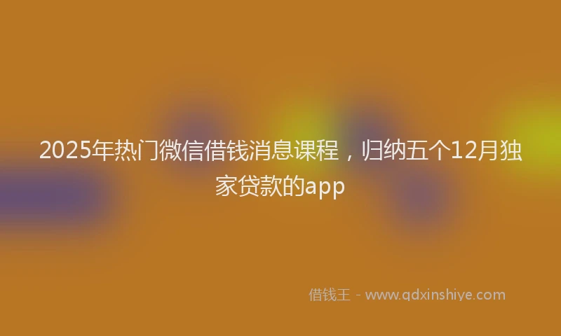 2025年热门微信借钱消息课程，归纳五个12月独家贷款的app