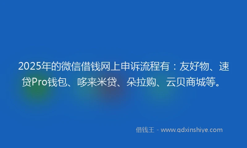 2025年的微信借钱网上申诉流程有：友好物、速贷Pro钱包、哆来米贷、朵拉购、云贝商城等。
