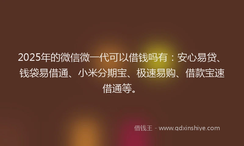 2025年的微信微一代可以借钱吗有：安心易贷、钱袋易借通、小米分期宝、极速易购、借款宝速借通等。