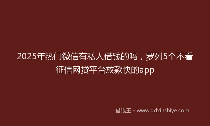 2025年热门微信有私人借钱的吗，罗列5个不看征信网贷平台放款快的app