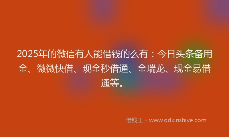 2025年的微信有人能借钱的么有：今日头条备用金、微微快借、现金秒借通、金瑞龙、现金易借通等。
