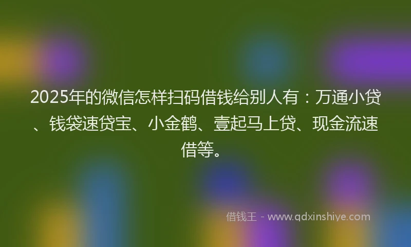 2025年的微信怎样扫码借钱给别人有：万通小贷、钱袋速贷宝、小金鹤、壹起马上贷、现金流速借等。
