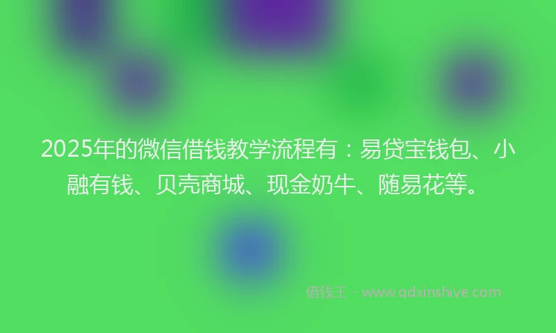 2025年的微信借钱教学流程有：易贷宝钱包、小融有钱、贝壳商城、现金奶牛、随易花等。