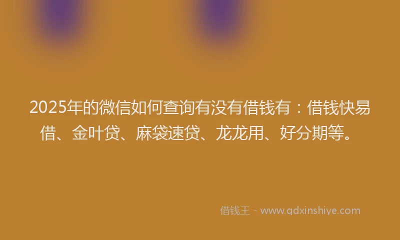 2025年的微信如何查询有没有借钱有：借钱快易借、金叶贷、麻袋速贷、龙龙用、好分期等。