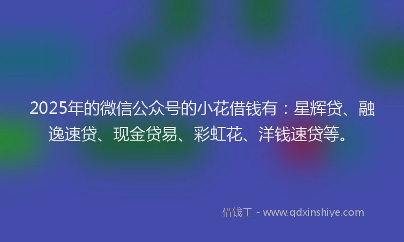 2025年的微信公众号的小花借钱有：星辉贷、融逸速贷、现金贷易、彩虹花、洋钱速贷等。