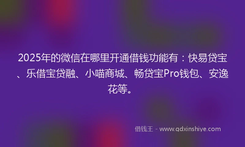 2025年的微信在哪里开通借钱功能有：快易贷宝、乐借宝贷融、小喵商城、畅贷宝Pro钱包、安逸花等。