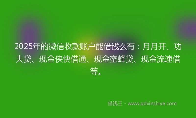 2025年的微信收款账户能借钱么有：月月开、功夫贷、现金侠快借通、现金蜜蜂贷、现金流速借等。