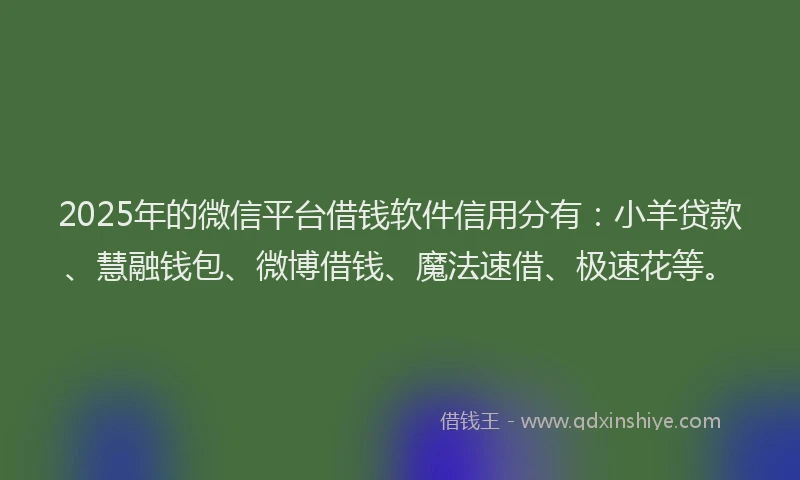 2025年的微信平台借钱软件信用分有：小羊贷款、慧融钱包、微博借钱、魔法速借、极速花等。