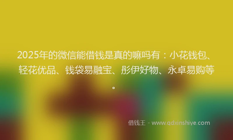 2025年的微信能借钱是真的嘛吗有：小花钱包、轻花优品、钱袋易融宝、彤伊好物、永卓易购等。
