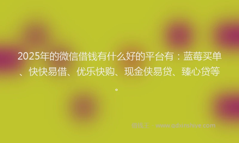 2025年的微信借钱有什么好的平台有：蓝莓买单、快快易借、优乐快购、现金侠易贷、臻心贷等。