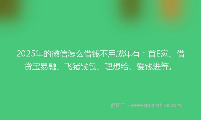 2025年的微信怎么借钱不用成年有：首E家、借贷宝易融、飞猪钱包、理想给、爱钱进等。
