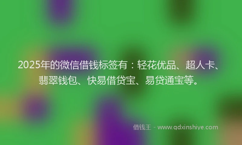 2025年的微信借钱标签有：轻花优品、超人卡、翡翠钱包、快易借贷宝、易贷通宝等。