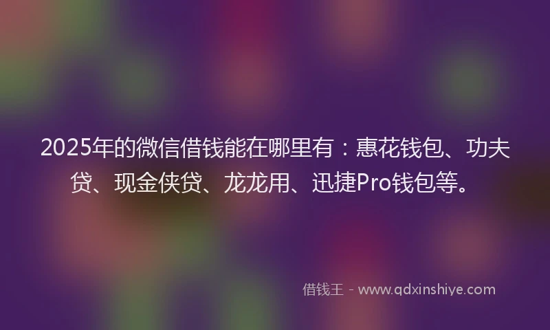 2025年的微信借钱能在哪里有：惠花钱包、功夫贷、现金侠贷、龙龙用、迅捷Pro钱包等。