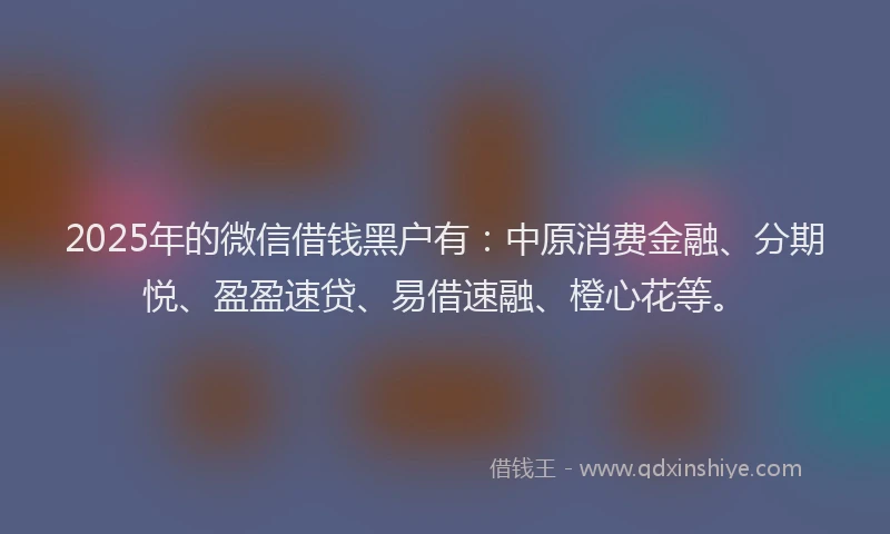 2025年的微信借钱黑户有：中原消费金融、分期悦、盈盈速贷、易借速融、橙心花等。