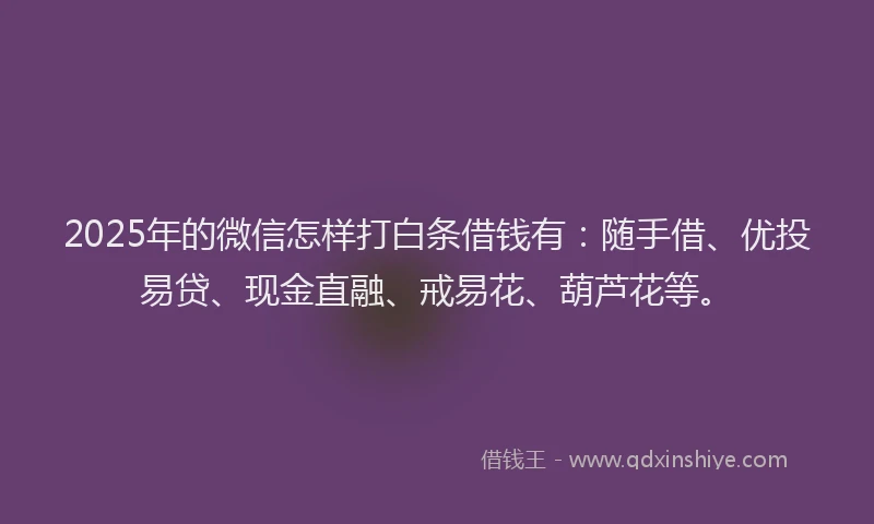 2025年的微信怎样打白条借钱有：随手借、优投易贷、现金直融、戒易花、葫芦花等。