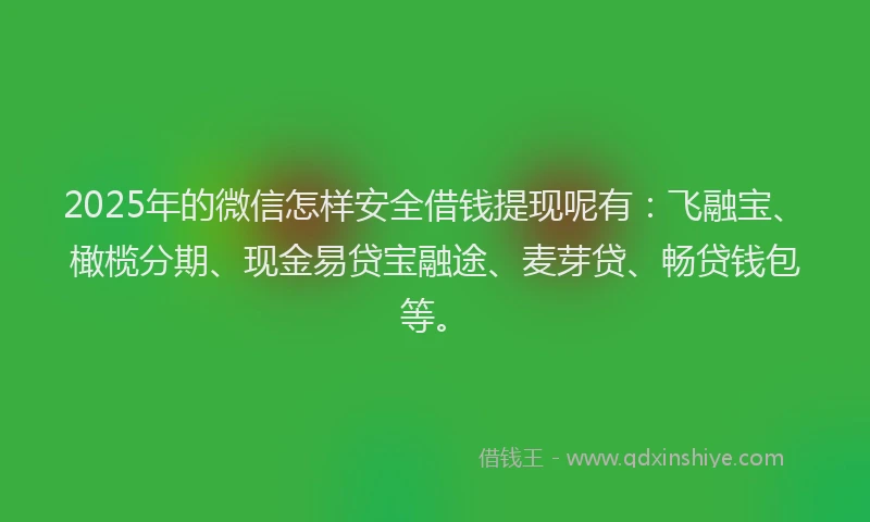 2025年的微信怎样安全借钱提现呢有：飞融宝、橄榄分期、现金易贷宝融途、麦芽贷、畅贷钱包等。