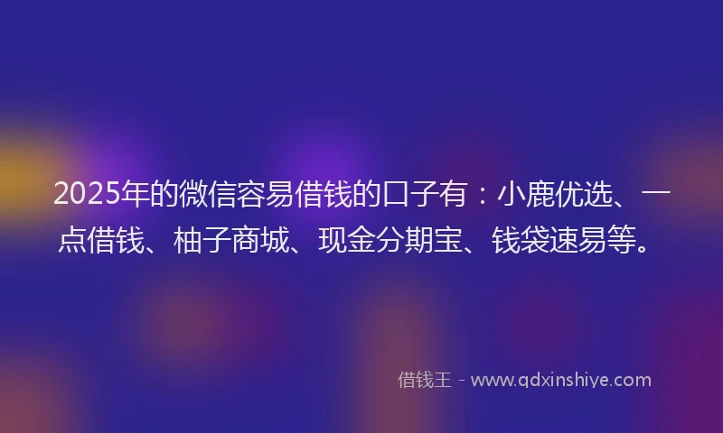 2025年的微信容易借钱的口子有：小鹿优选、一点借钱、柚子商城、现金分期宝、钱袋速易等。