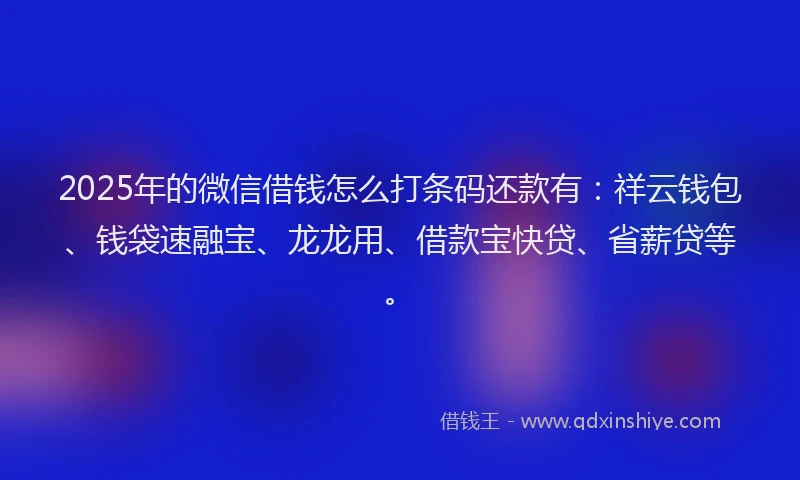 2025年的微信借钱怎么打条码还款有：祥云钱包、钱袋速融宝、龙龙用、借款宝快贷、省薪贷等。