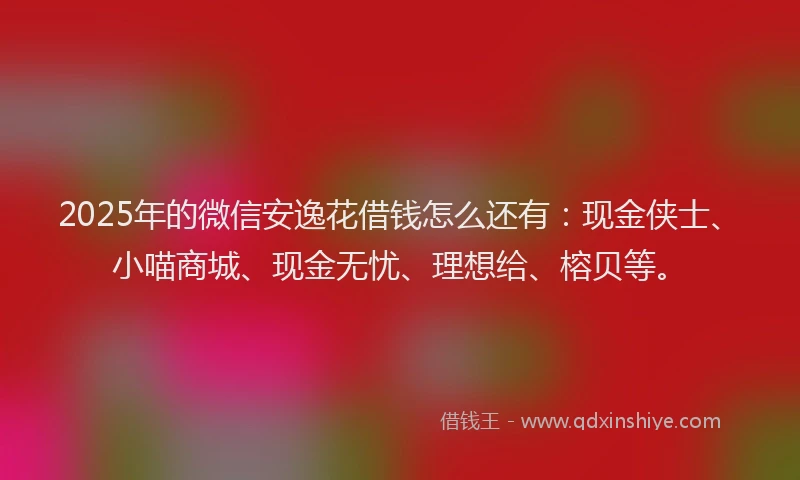 2025年的微信安逸花借钱怎么还有：现金侠士、小喵商城、现金无忧、理想给、榕贝等。