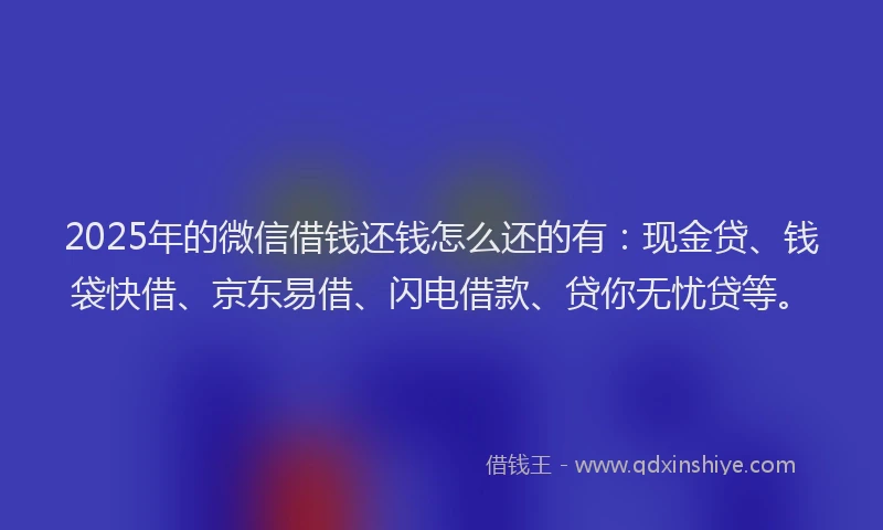 2025年的微信借钱还钱怎么还的有：现金贷、钱袋快借、京东易借、闪电借款、贷你无忧贷等。