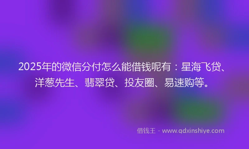 2025年的微信分付怎么能借钱呢有：星海飞贷、洋葱先生、翡翠贷、投友圈、易速购等。