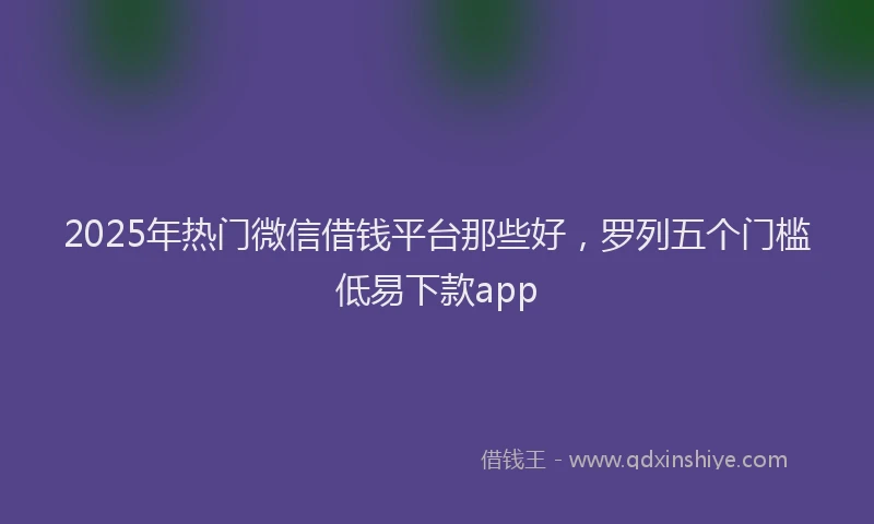 2025年热门微信借钱平台那些好，罗列五个门槛低易下款app