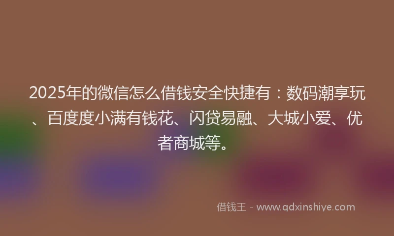2025年的微信怎么借钱安全快捷有：数码潮享玩、百度度小满有钱花、闪贷易融、大城小爱、优者商城等。