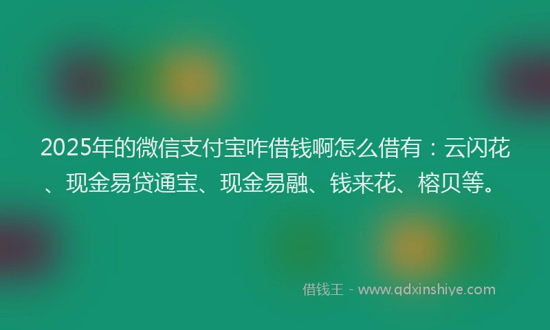 2025年的微信支付宝咋借钱啊怎么借有：云闪花、现金易贷通宝、现金易融、钱来花、榕贝等。