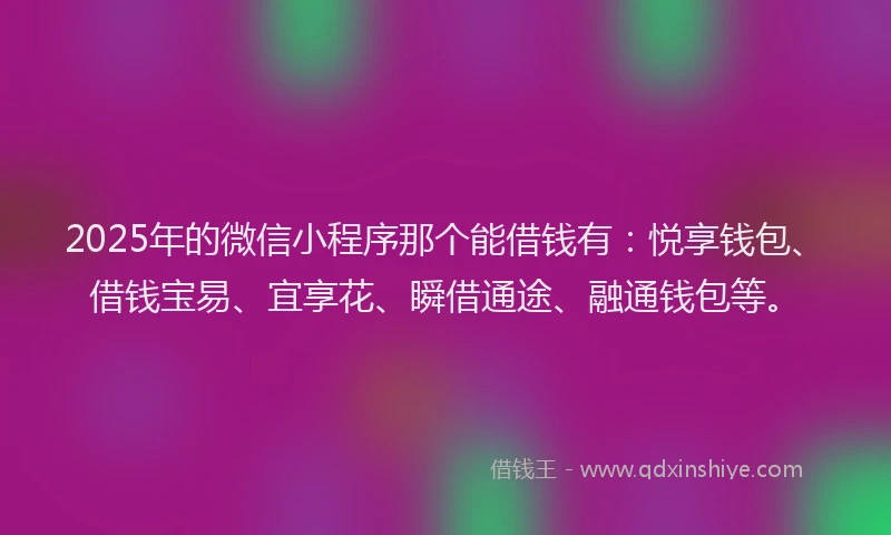 2025年的微信小程序那个能借钱有：悦享钱包、借钱宝易、宜享花、瞬借通途、融通钱包等。