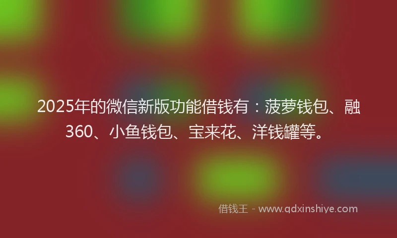 2025年的微信新版功能借钱有：菠萝钱包、融360、小鱼钱包、宝来花、洋钱罐等。