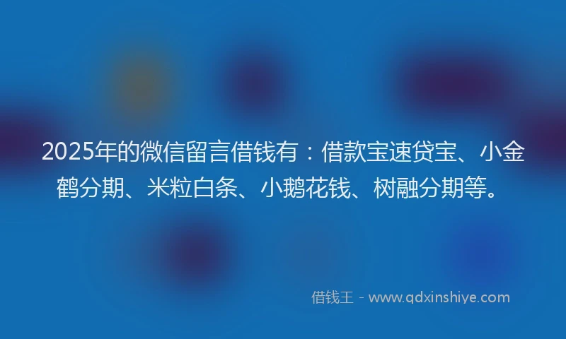 2025年的微信留言借钱有：借款宝速贷宝、小金鹤分期、米粒白条、小鹅花钱、树融分期等。