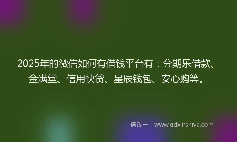 2025年的微信如何有借钱平台有：分期乐借款、金满堂、信用快贷、星辰钱包、安心购等。
